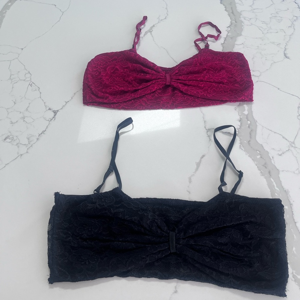 Elegant Lace Bralette Set - Black and Burgundy